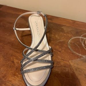 Pewter wedge dress shoes.